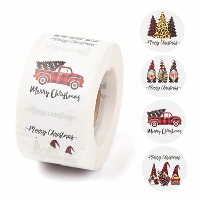 Ronde stickers kerst mix gnoom, kerstboom 10 stuks