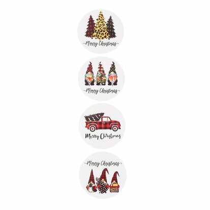 Ronde stickers kerst mix gnoom, kerstboom 10 stuks