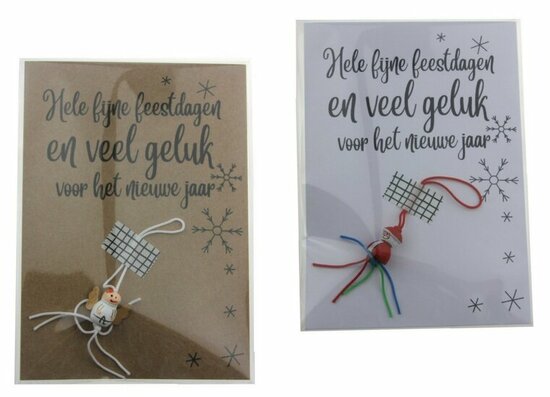 Kaart hele fijne feestdagen en veel geluk voor het nieuwe jaar met gelukspoppetje