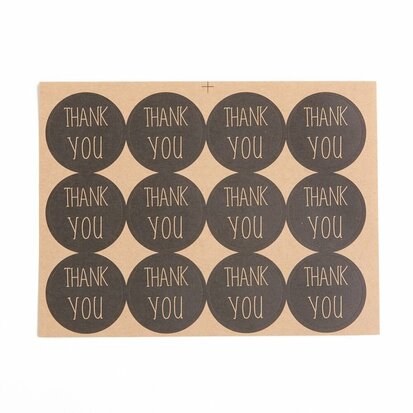 Stickers kraft thank you 12 stuks op vel