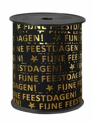 Krullint fijne feestdagen zwart goud 10 meter