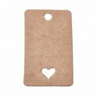 Kraft label 3 x 5 cm rechthoek met gestanst hartje 10 stuks